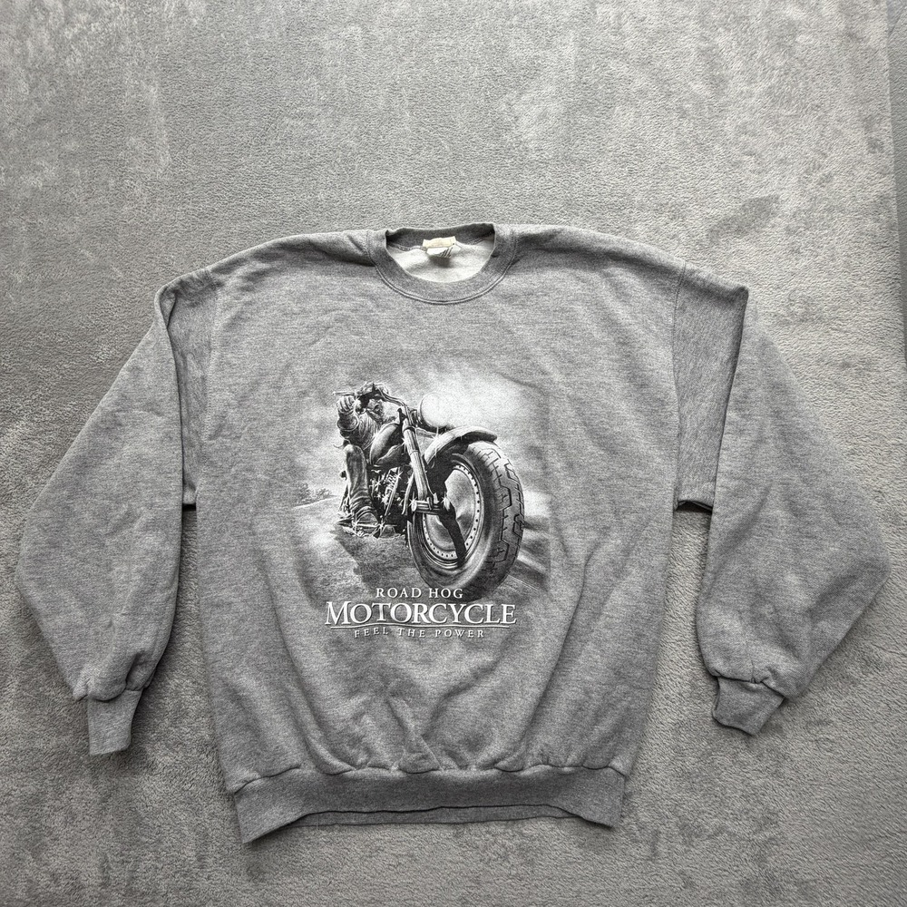 American Tradition Sweatshirt Mens L‎ Gray Fleece Pullover Road Hog Motorcycle